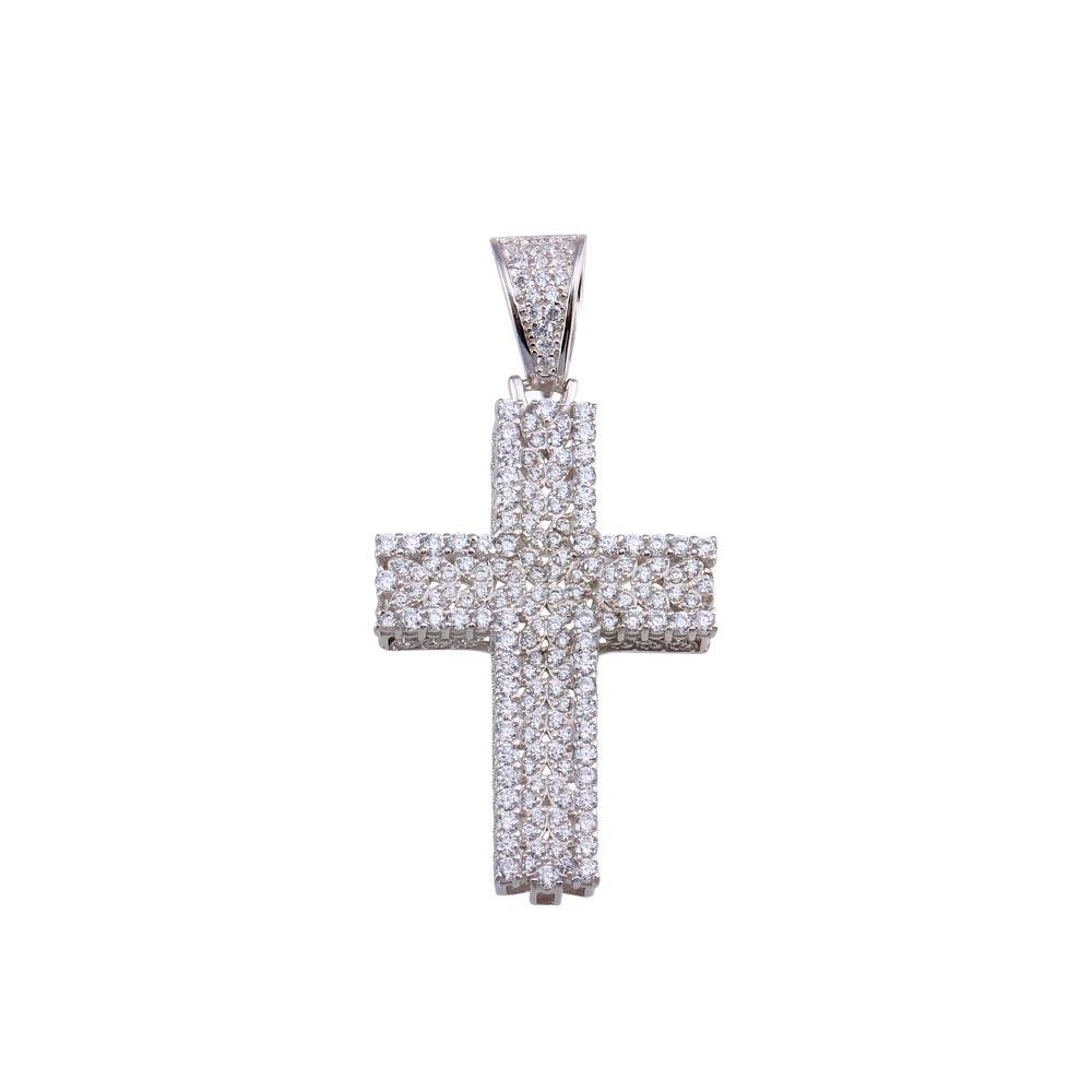 Rhodium Plated 925 Sterling Silver CZ Cross Pendant
