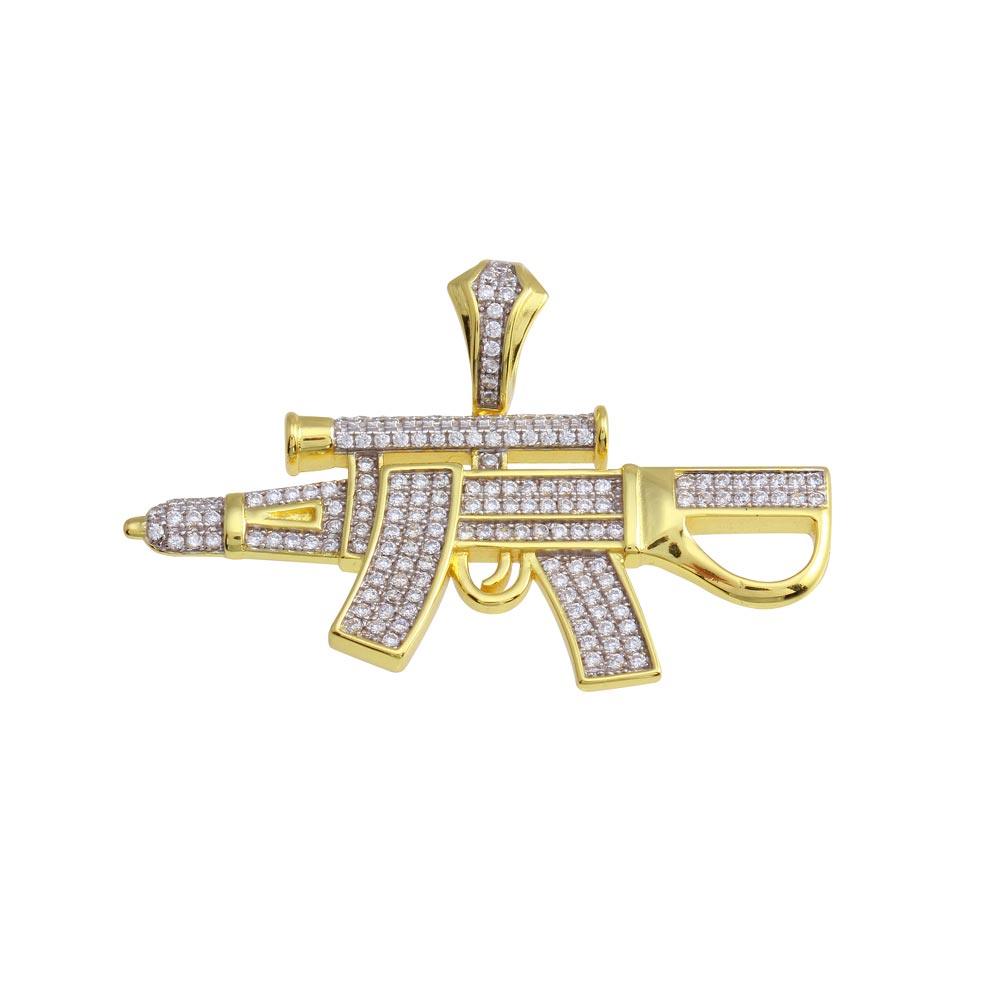 Gold Plated 925 Sterling Silver CZ Gun Pendant