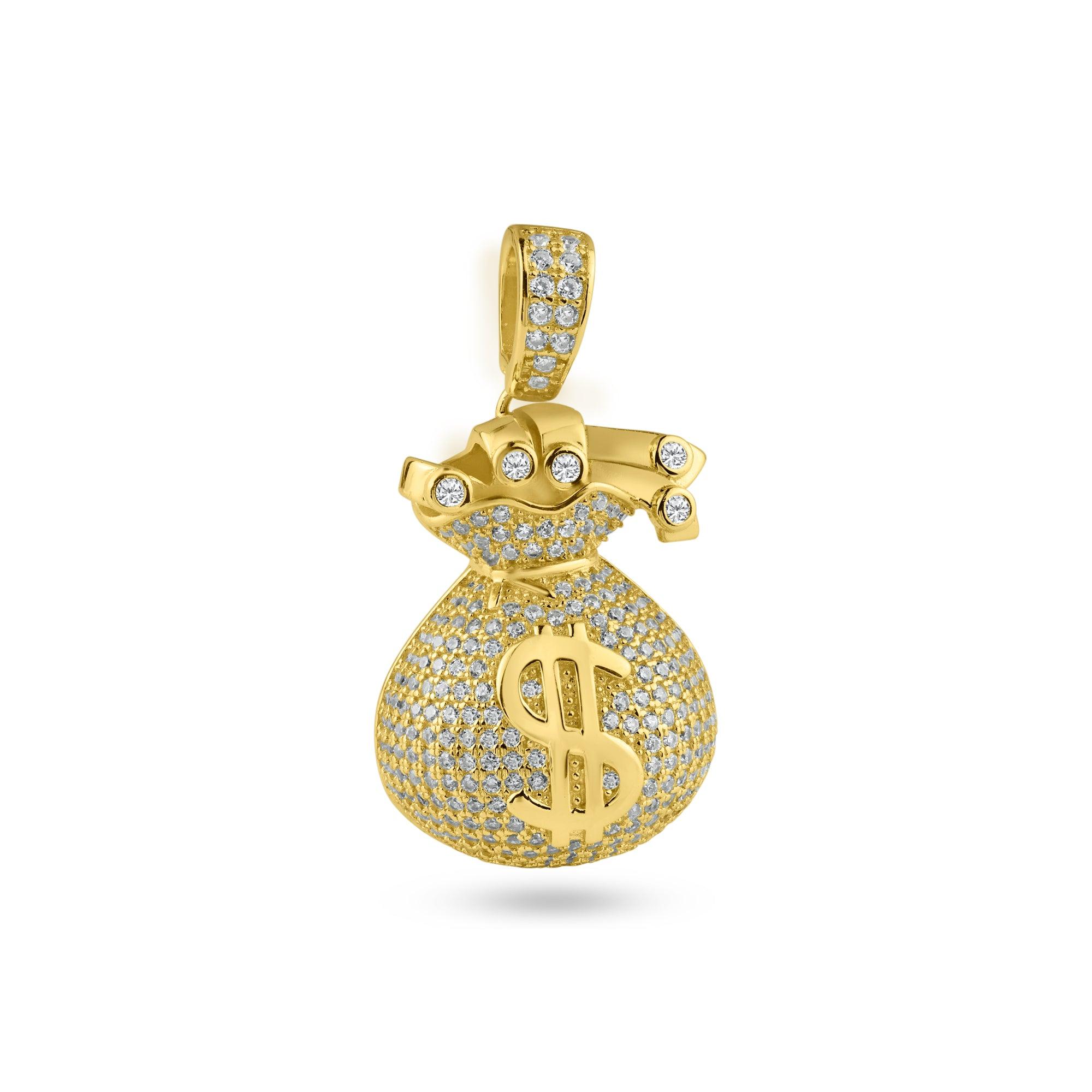 Gold Plated 925 Sterling Silver CZ Money Bag Pendant