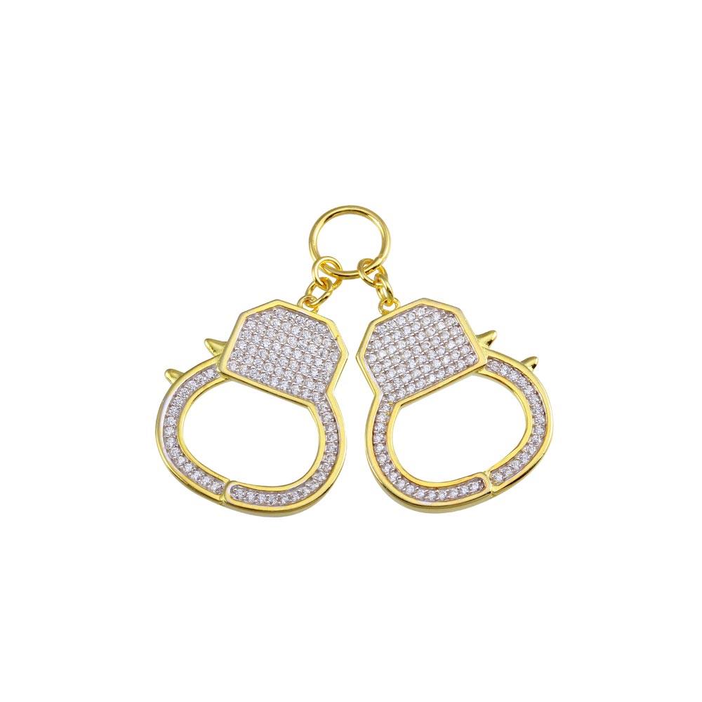 Gold Plated 925 Sterling Silver CZ Handcuffs Pendant