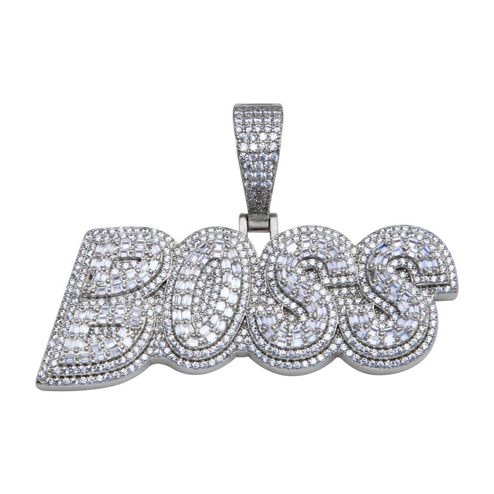 Rhodium Plated 925 Sterling Silver CZ Boss Pendant