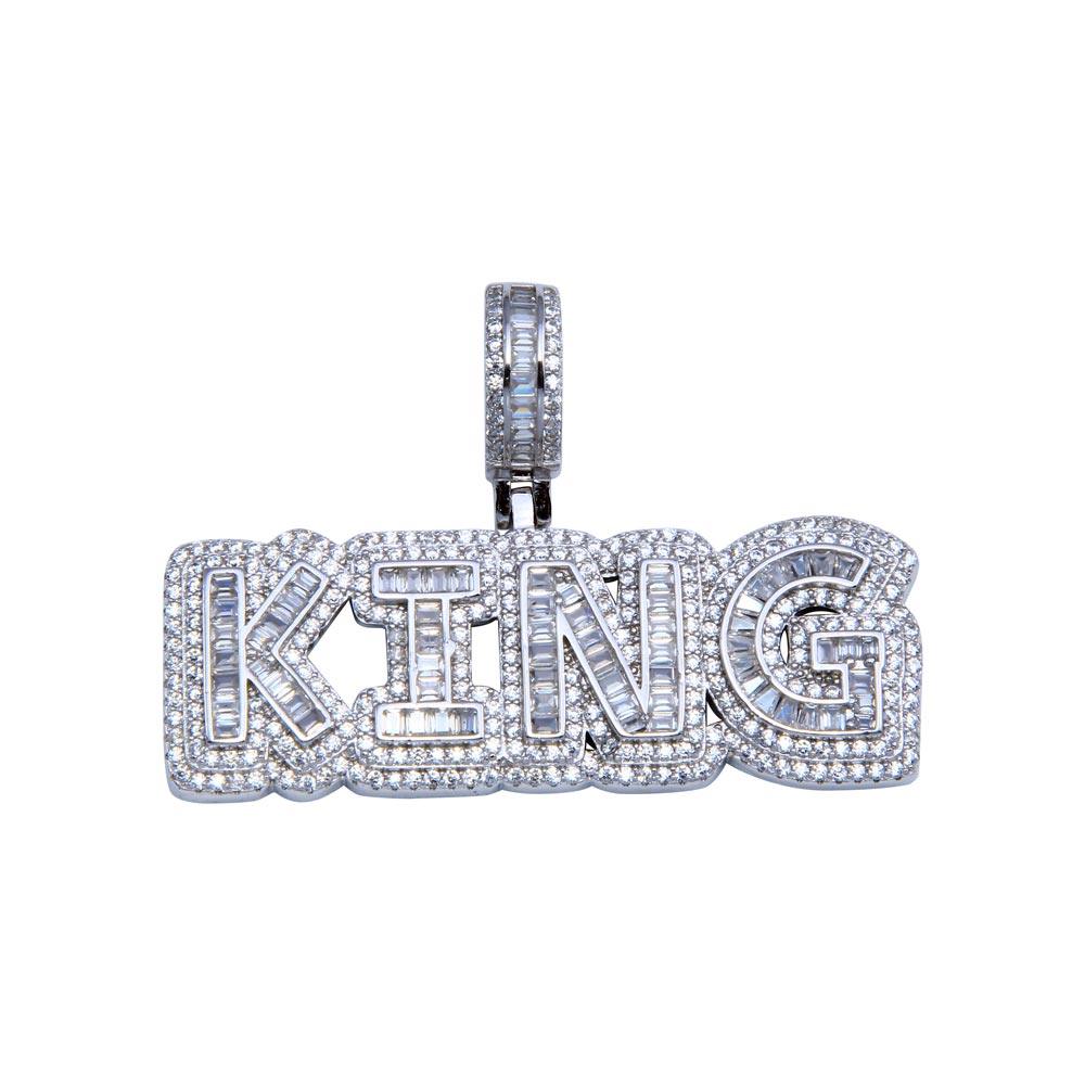 Rhodium Plated 925 Sterling Silver CZ King Pendant