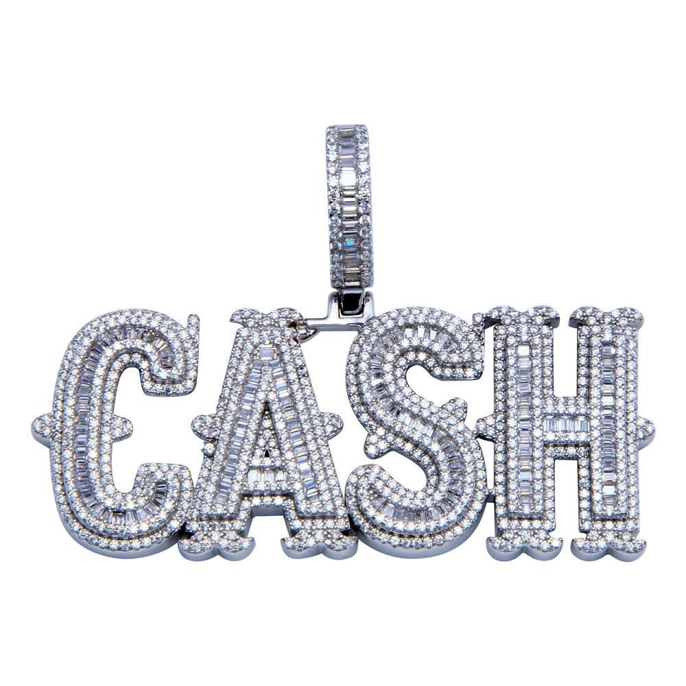 Rhodium Plated 925 Sterling Silver CZ Cash Pendant