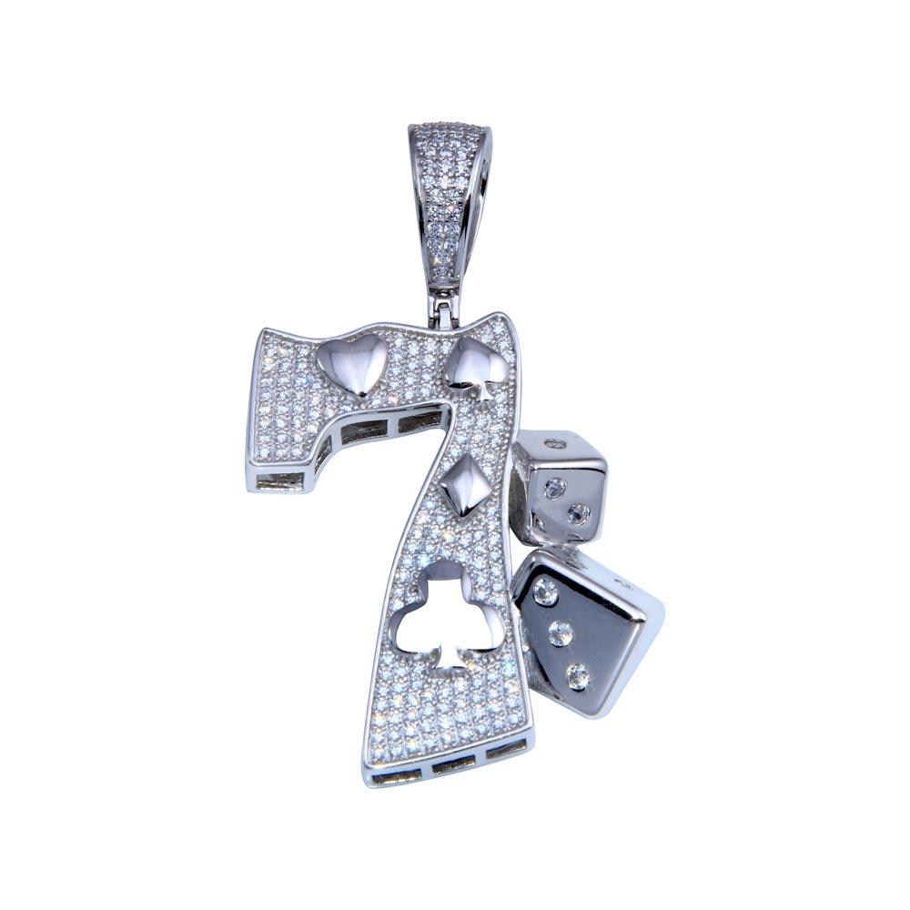 Rhodium Plated 925 Sterling Silver CZ Lucky 7 Pendant