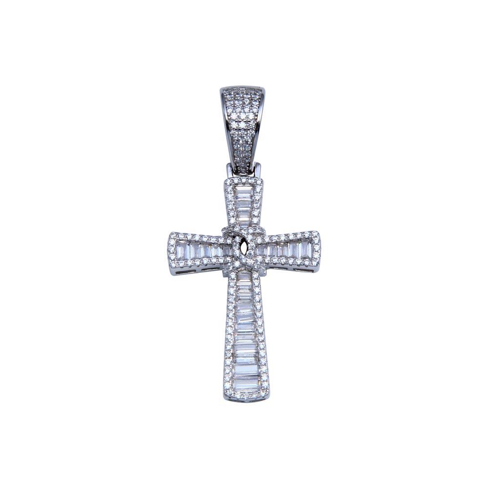 Rhodium Plated 925 Sterling Silver CZ Cross Pendant