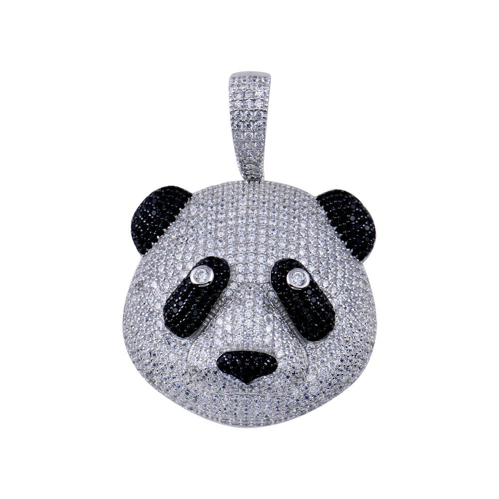 Rhodium Plated 925 Sterling Silver CZ Panda Pendant
