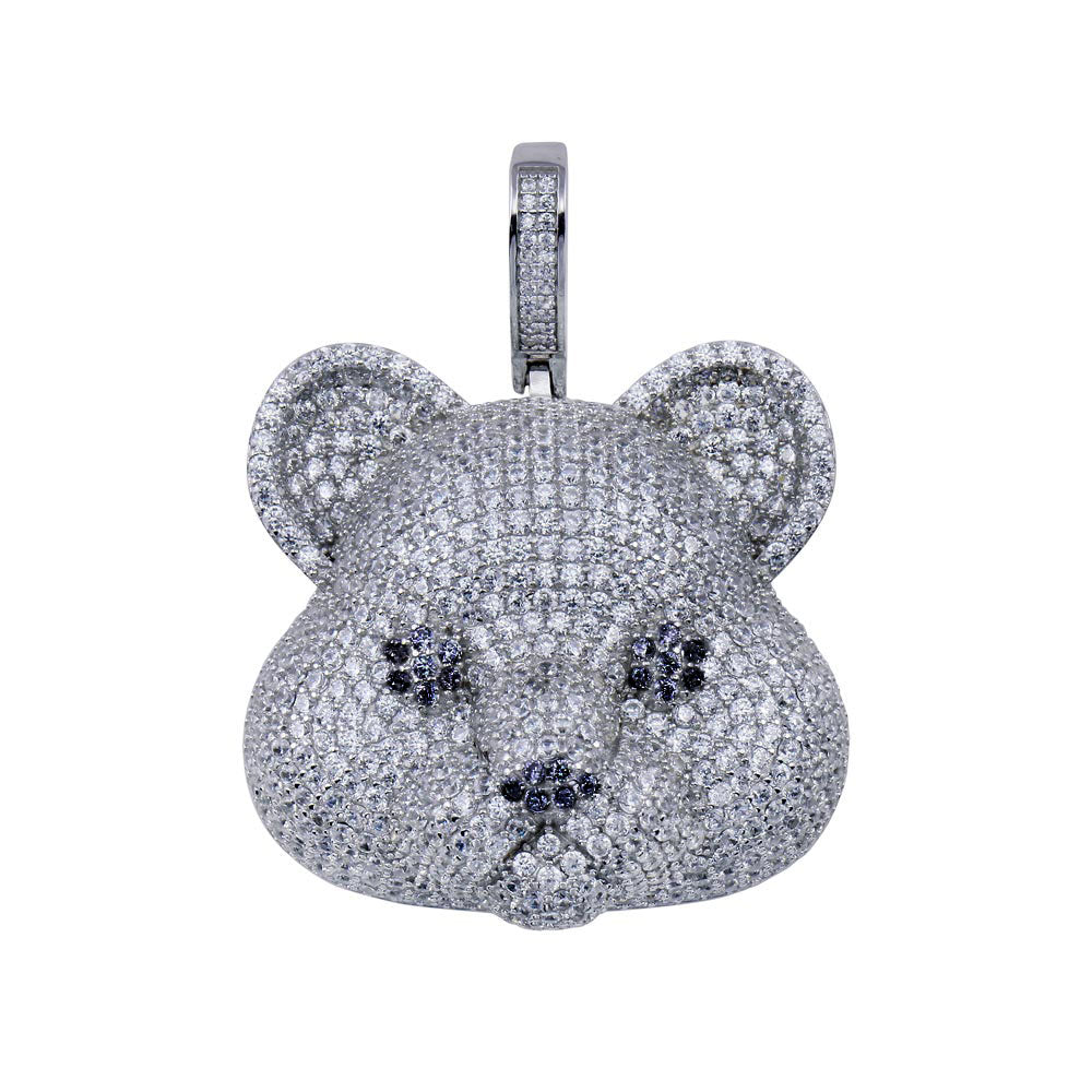 Rhodium Plated 925 Sterling Silver CZ Bear Pendant
