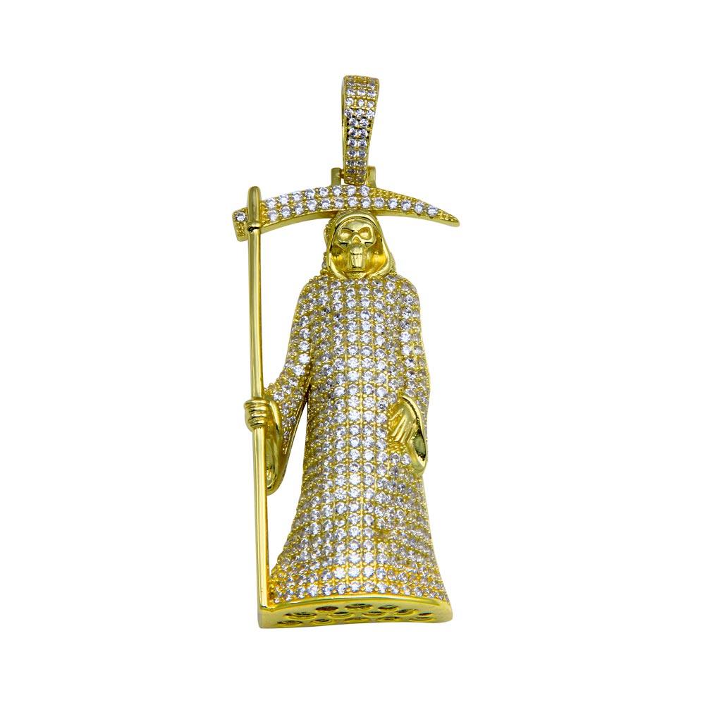 Gold Plated 925 Sterling Silver CZ Santa Muerte Pendant