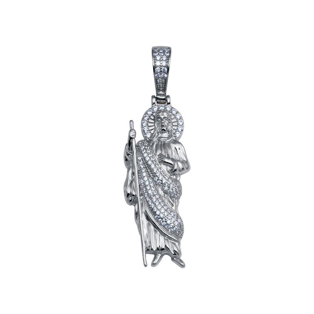 Rhodium Plated 925 Sterling Silver CZ St Jude Pendant