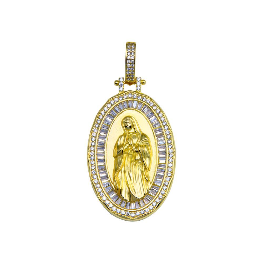 Gold Plated 925 Sterling Silver CZ Mary Pendant