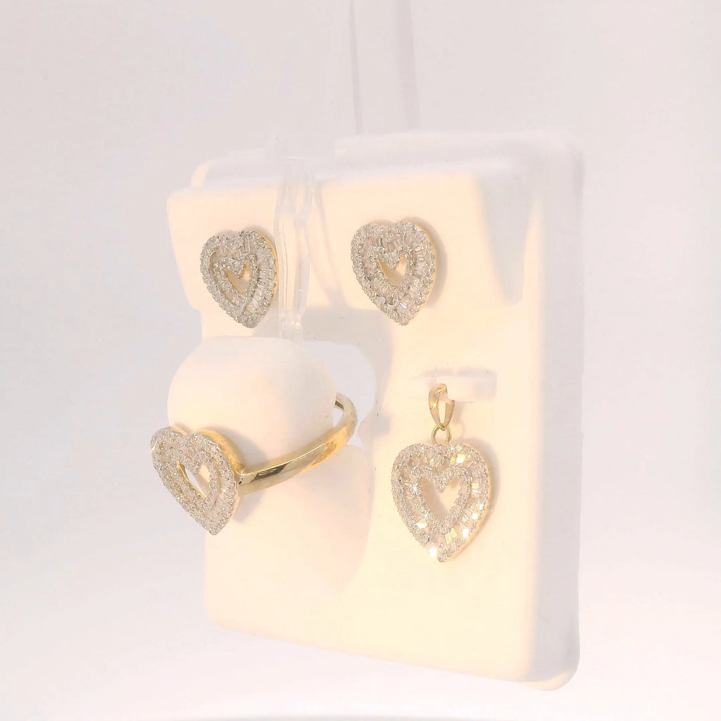 Valentines Day Special 3 Piece Diamond Pendant, Ring And Earring Set