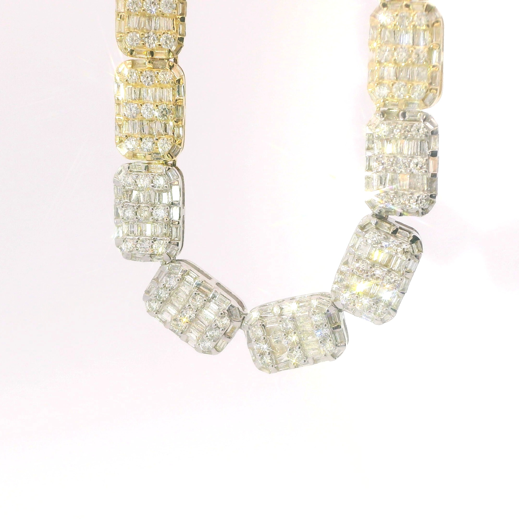 10K Two Tone Baguette And Round Diamond Chain