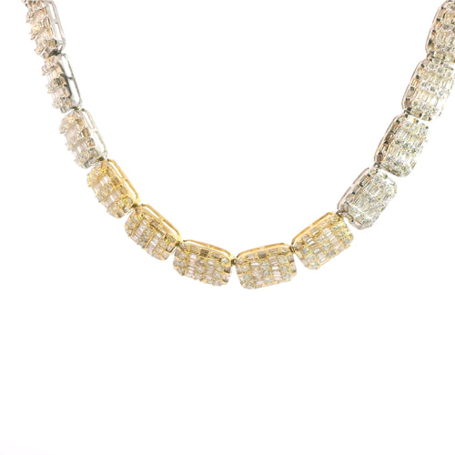 10K Two Tone Baguette And Round Diamond Chain