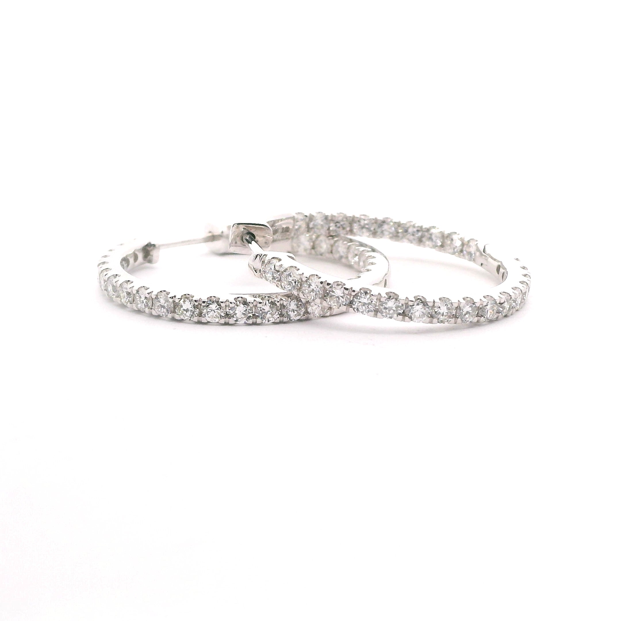 14K Inside/Outside Lab Diamond Hoop Earrings 2cttw