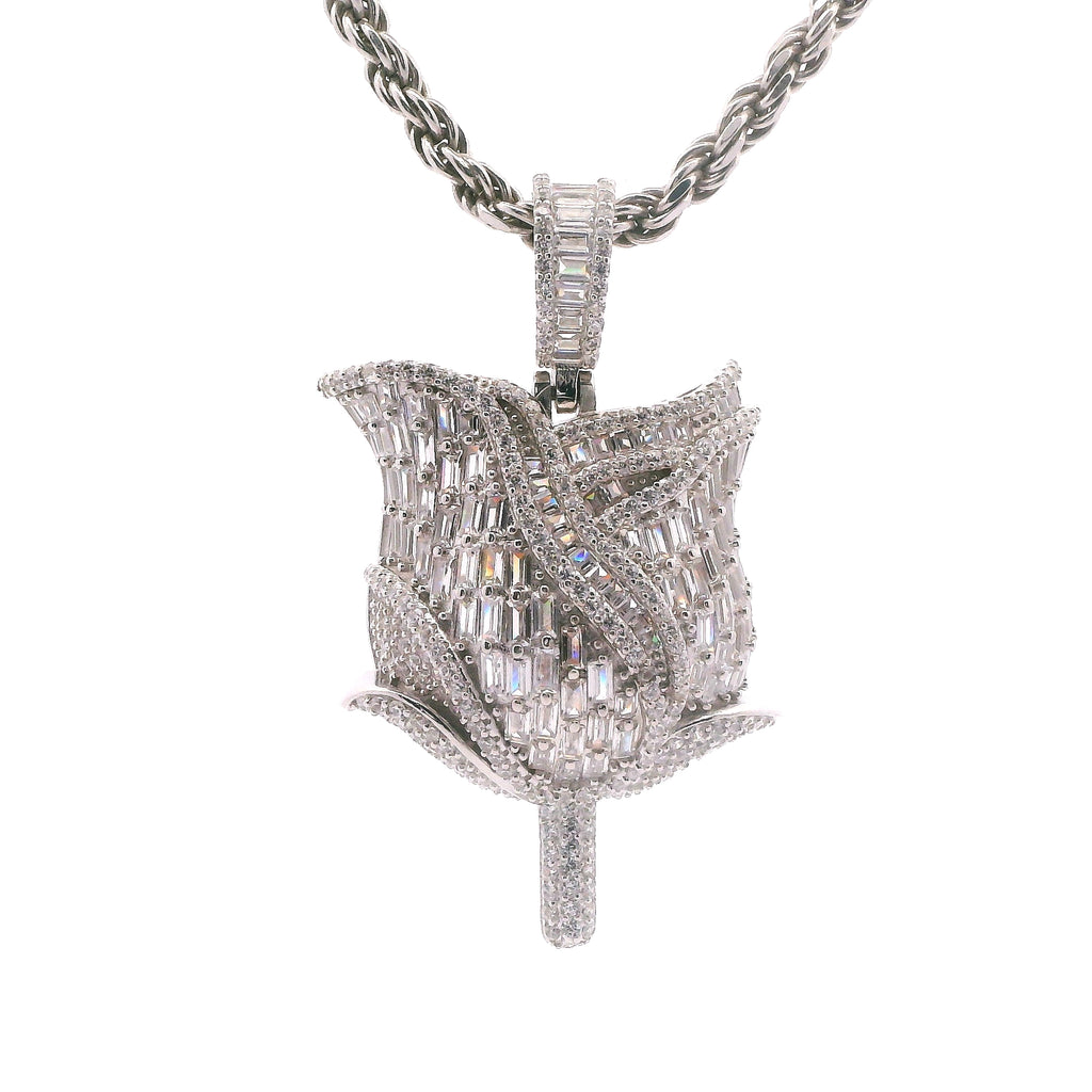 Silver CZ Rose Pendant