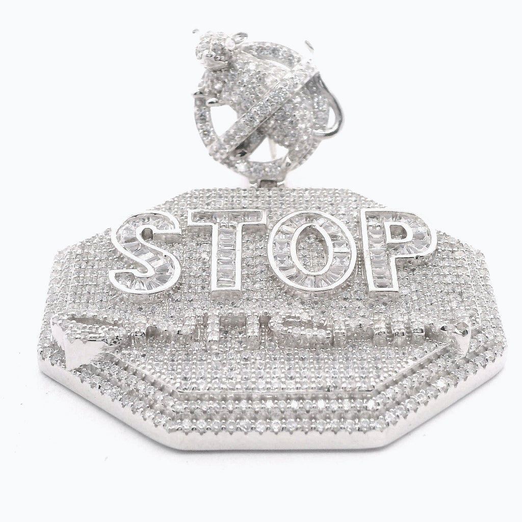 Silver and CZ Stop Snitching Pendant