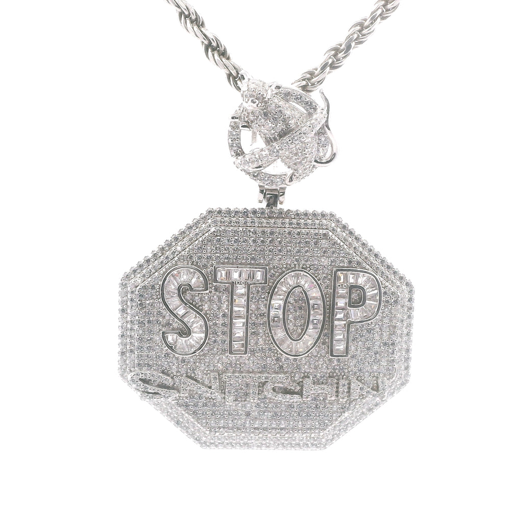 Silver and CZ Stop Snitching Pendant