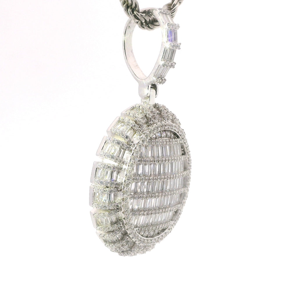 Silver Round and Baguette CZ Pendant