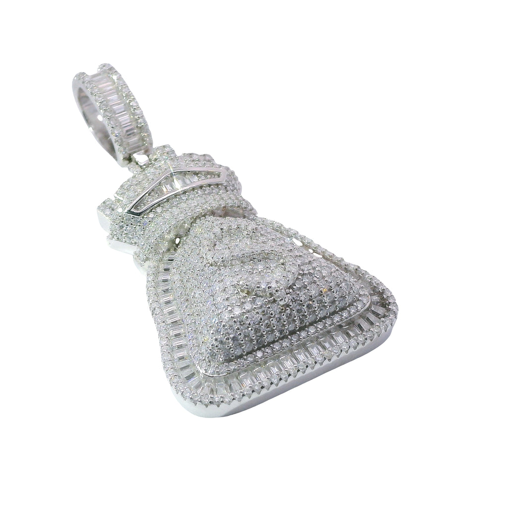 Silver and Moissanite Money Bag Pendant