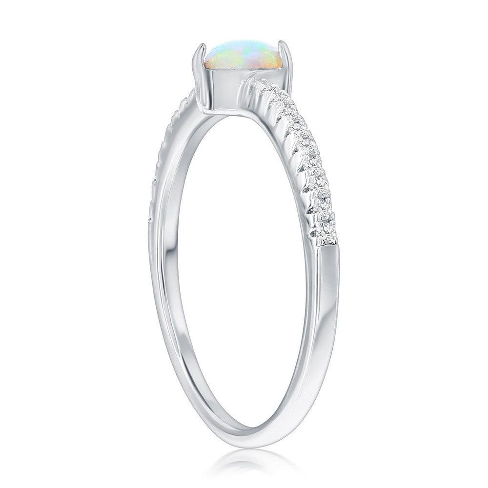Sterling Silver, White Opal Heart & CZ Ring - Johnny Dang & Co