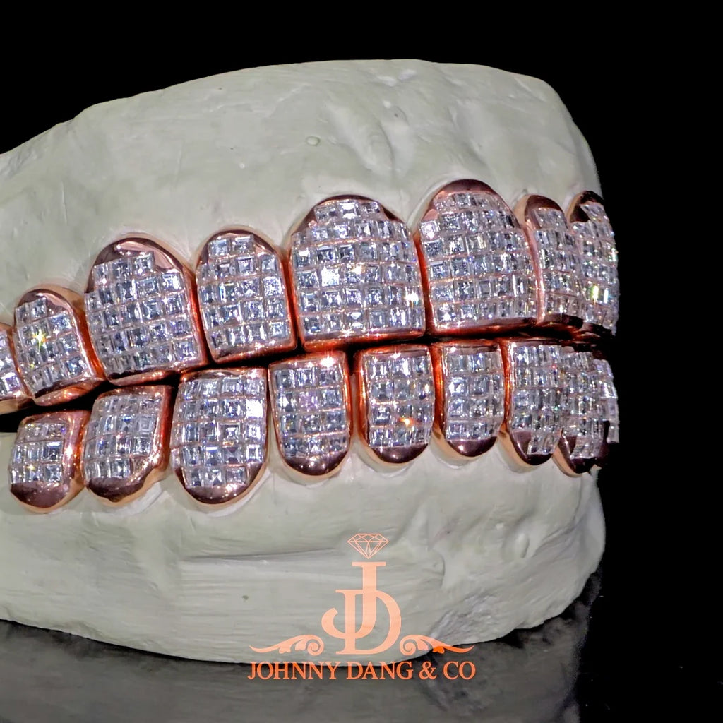 JDWR-2026-7 Flawless "Carre Cut" Invisible Set Grillz Rose Gold (Perm)
