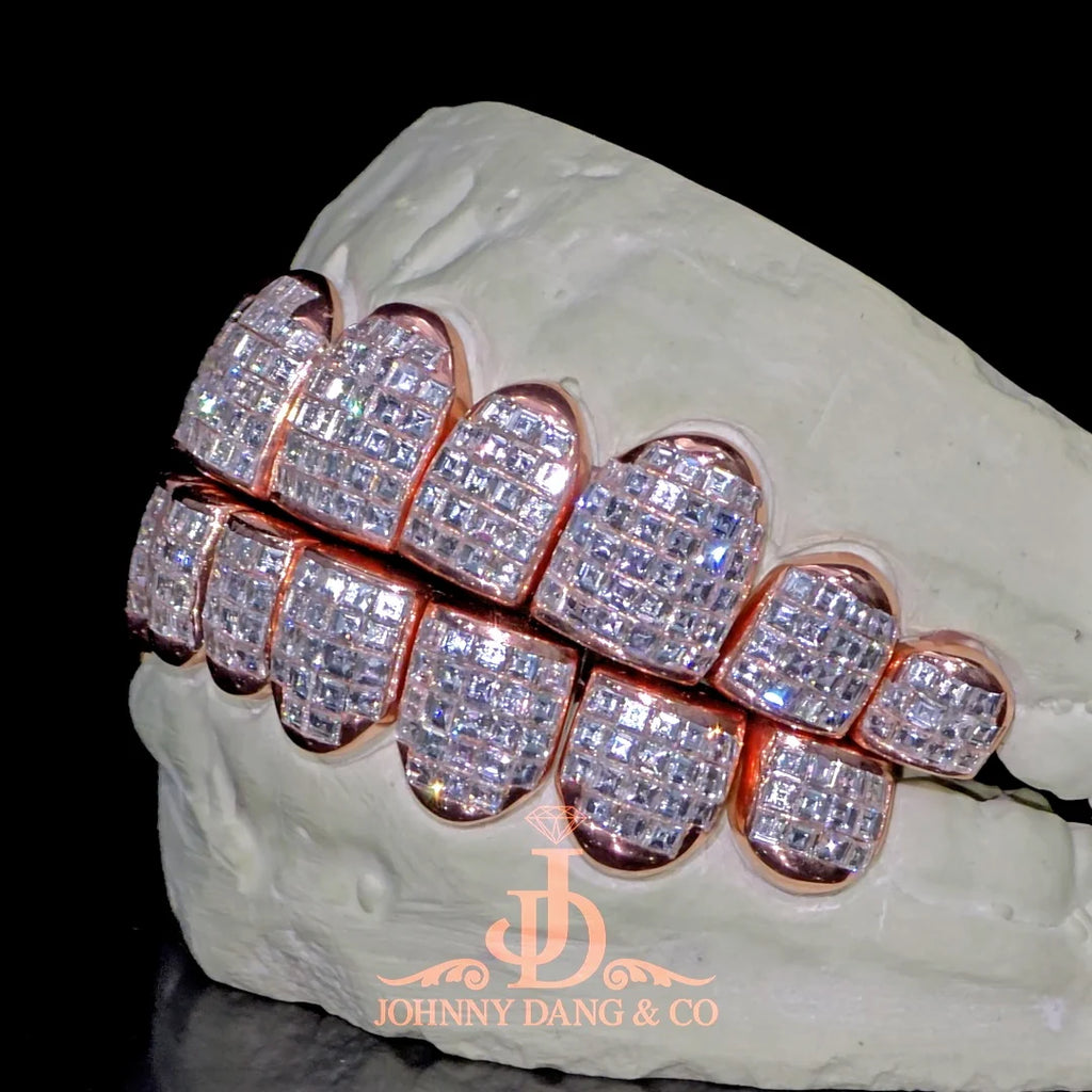 JDWR-2026-7 Flawless "Carre Cut" Invisible Set Grillz Rose Gold (Perm)
