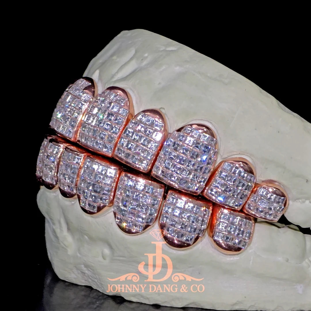 JDWR-2026-7 Flawless "Carre Cut" Invisible Set Grillz Rose Gold (Perm)