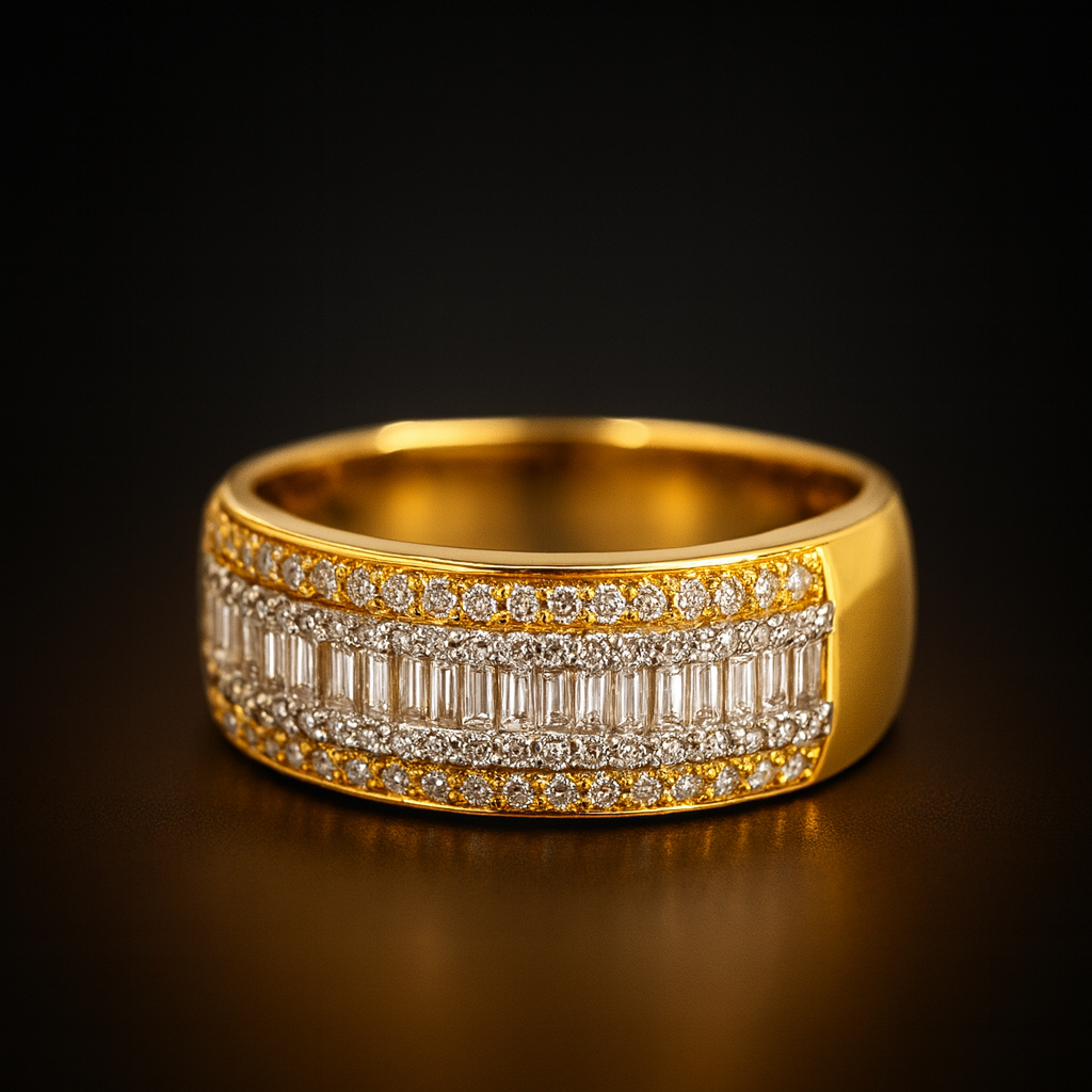 14K 1.55-1.75 CTW BAGUETTE and ROUND DIAMOND MENS BAND