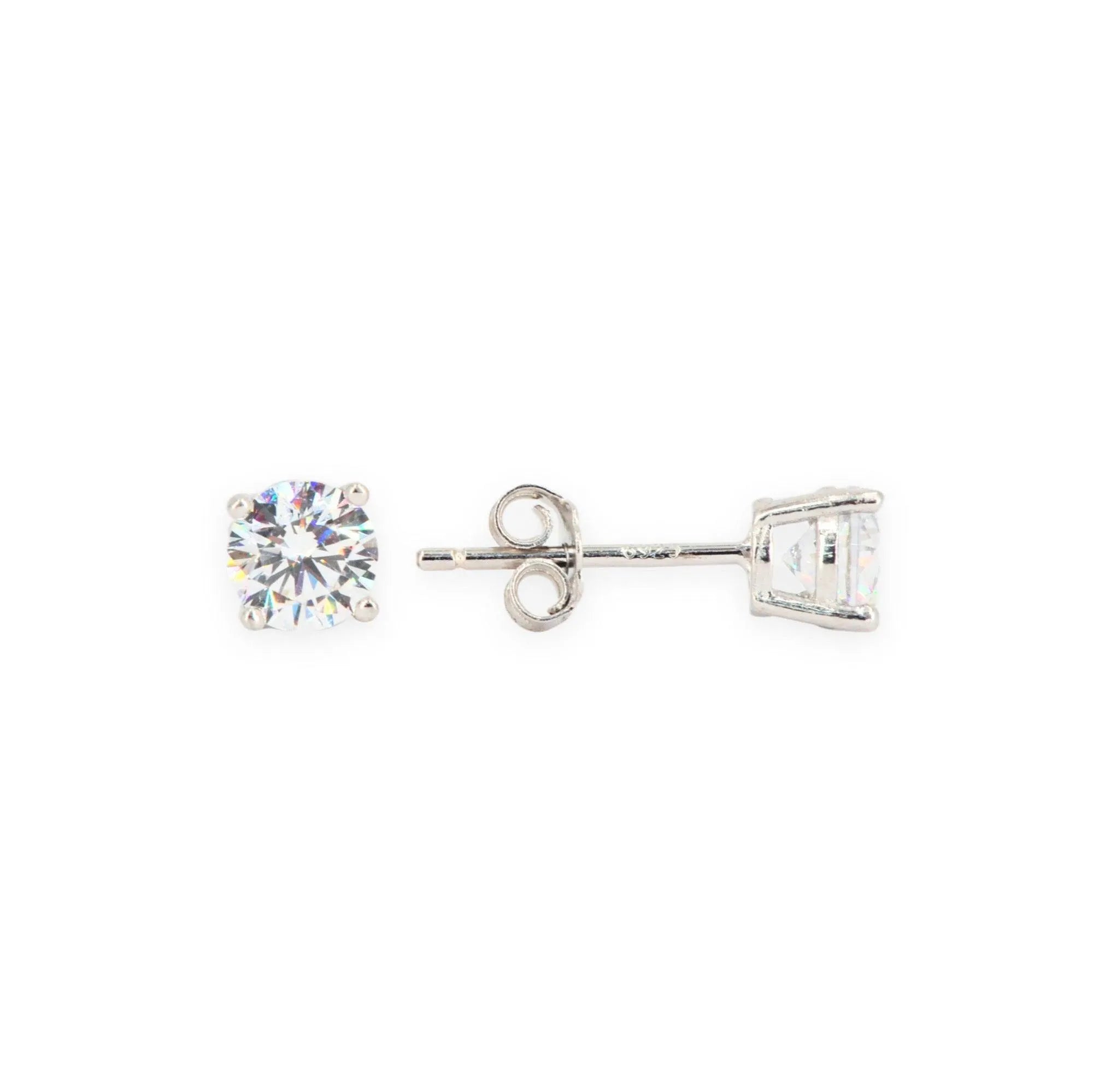 Silver and 5mm CZ Stud Earrlings - Johnny Dang & Co