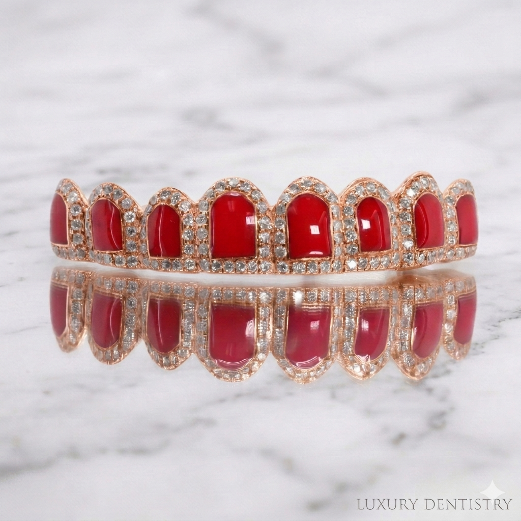JDWR-117 - 8 Teeth Red Enamel Diamond Grillz