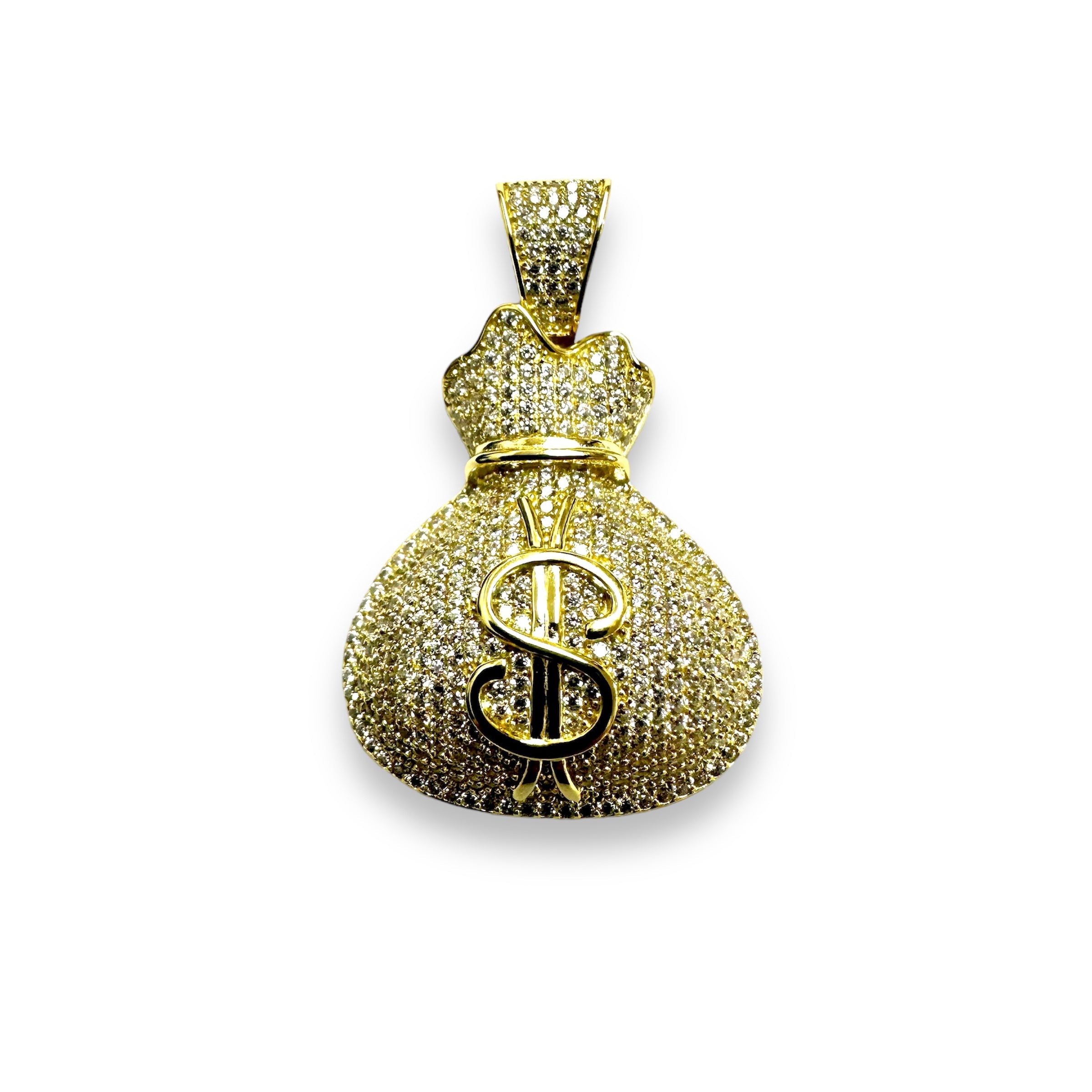 Gold Plated 925 Sterling Silver CZ Money Bag Pendant