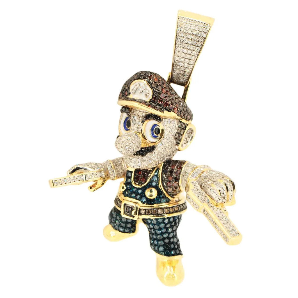 10k Yellow Gold 2.65ctw Diamond Mario w/ Guns Pendant - Johnny Dang & Co