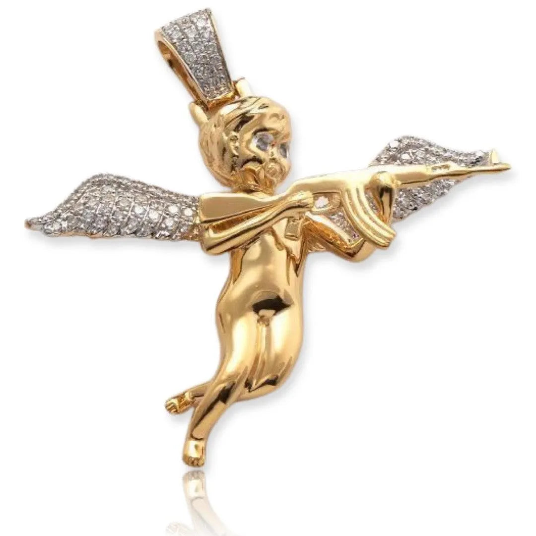 10KY 0.50CTW DIAMOND ANGEL WITH GUN PENDANT - Johnny Dang & Co