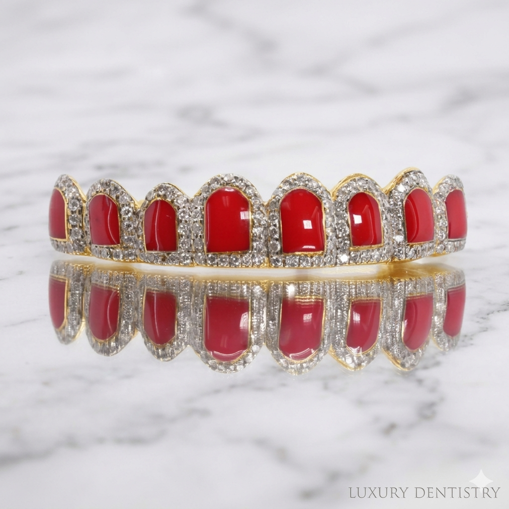 JDWR-117 - 8 Teeth Red Enamel Diamond Grillz