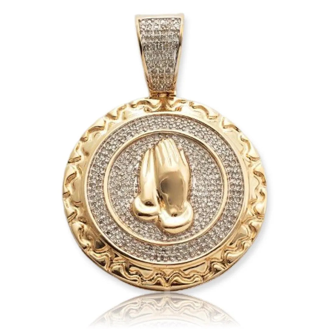 10KY 0.75CTW DIAMOND PRAYING HANDS MEDALLION WITH - Johnny Dang & Co