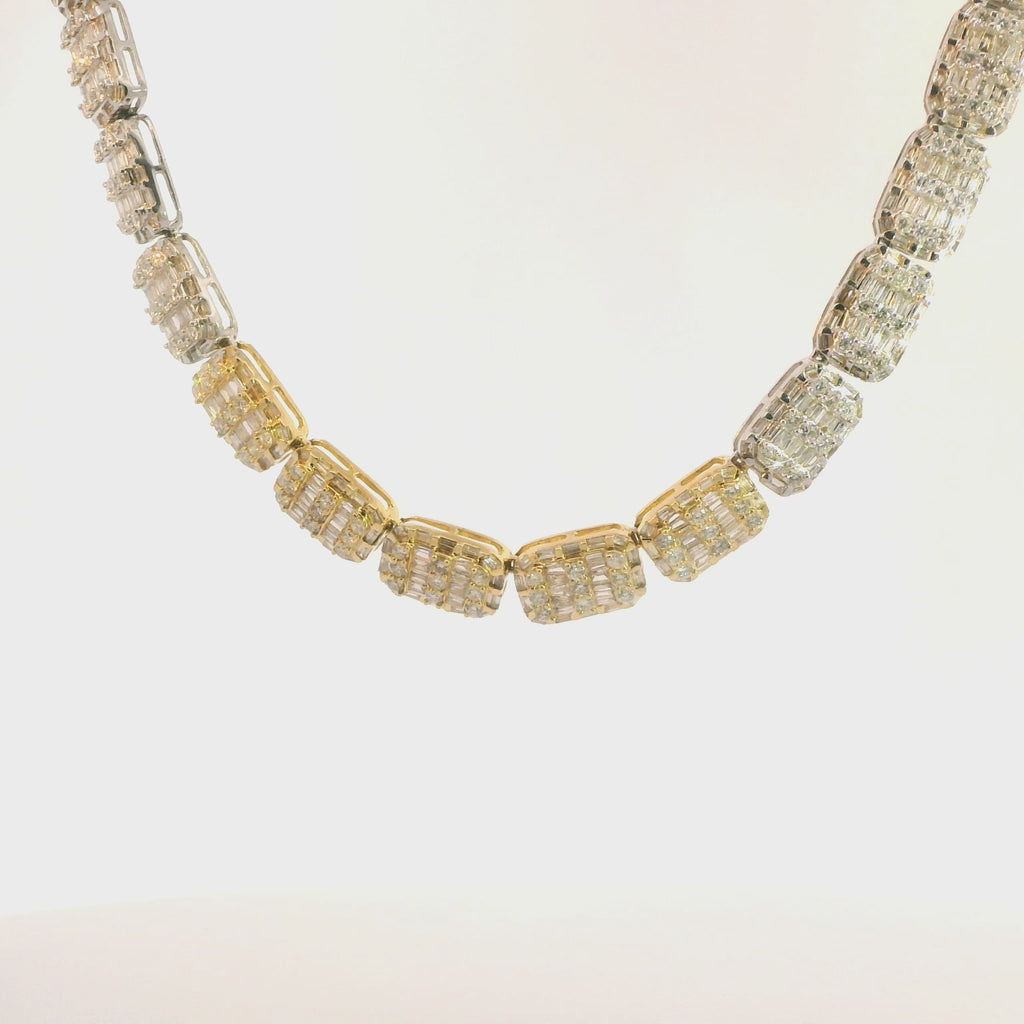 10K Two Tone Baguette And Round Diamond Chain
