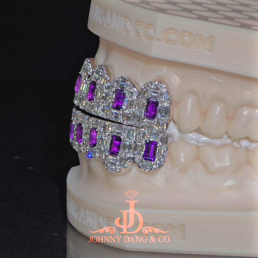 JDWR-2026-32 Flawless Royal Emerald Prong Set Grillz White Gold (Pullouts)
