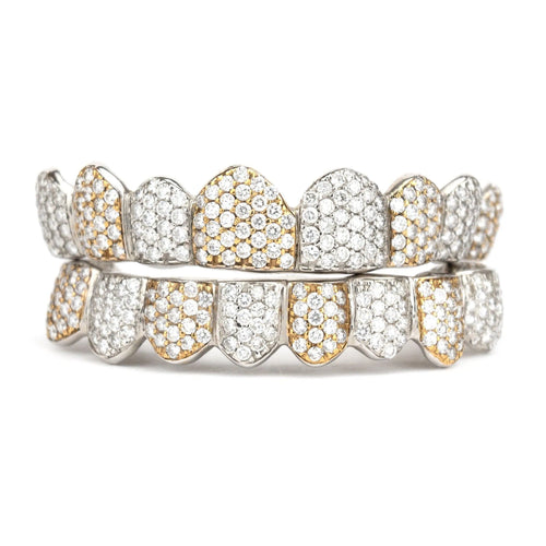 10K Flawless Two Tone Honeycomb Diamond Grillz - Johnny Dang & Co