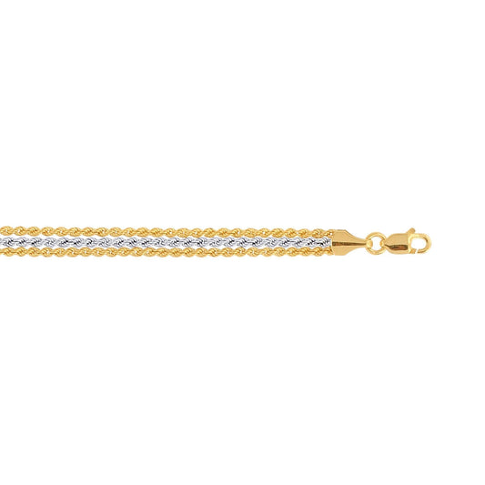 10K 7.25 inches Yellow+White Gold Triple Strand Rope Chain Ladies Fancy Bracelet with Lobster Clasp - Johnny Dang & Co