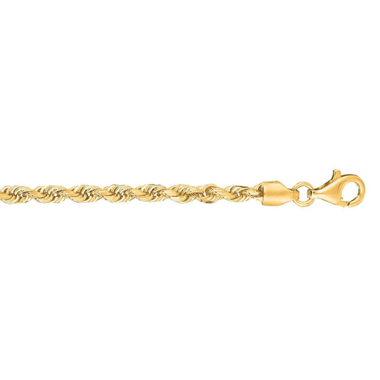10K 18 inches Yellow Gold 3.0mm Shiny Solid Diamond Cut Royal Rope Chain with Lobster Clasp - Johnny Dang & Co