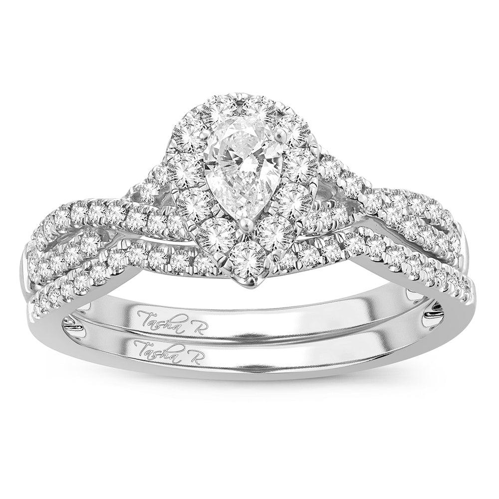 14K 0.75 Fancy Cut Bridal Ring with Certified center - Johnny Dang & Co