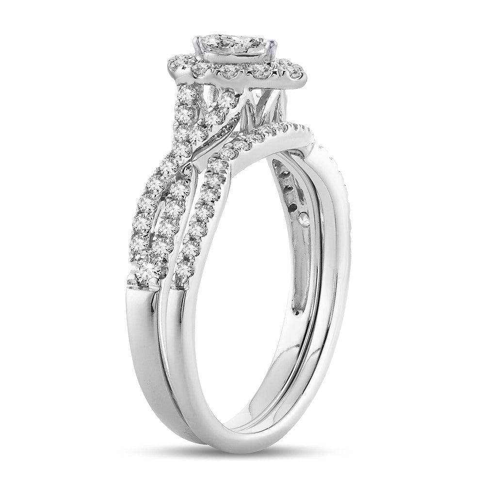 14K 0.75 Fancy Cut Bridal Ring with Certified center - Johnny Dang & Co