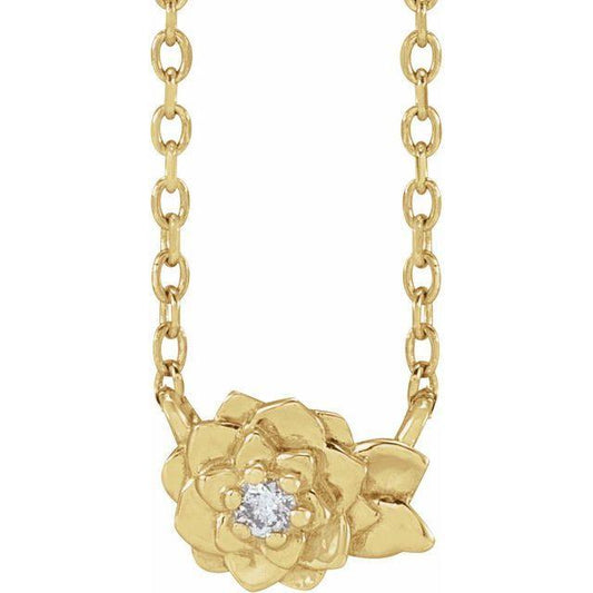 JDTKSP-88041- 14K 0.015 CT Natural Diamond Flower 16-18" Necklace - Johnny Dang & Co