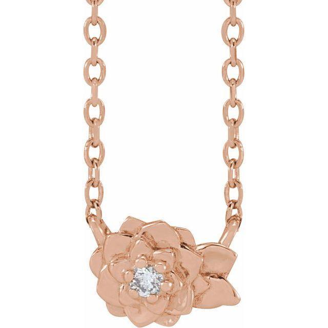 JDTKSP-88041- 14K 0.015 CT Natural Diamond Flower 16-18" Necklace - Johnny Dang & Co