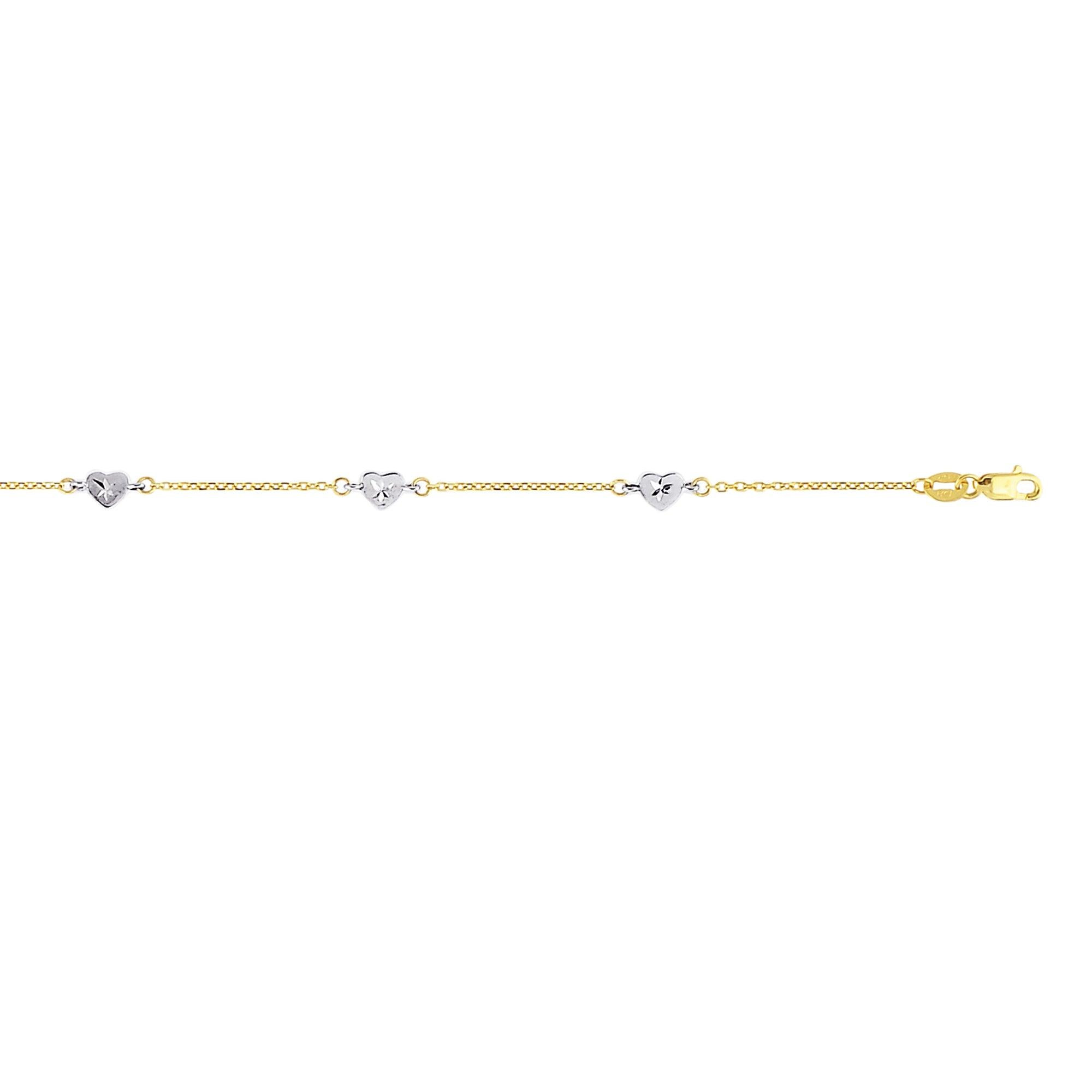 14K Two-tone Gold Heart Station Anklet - Johnny Dang & Co