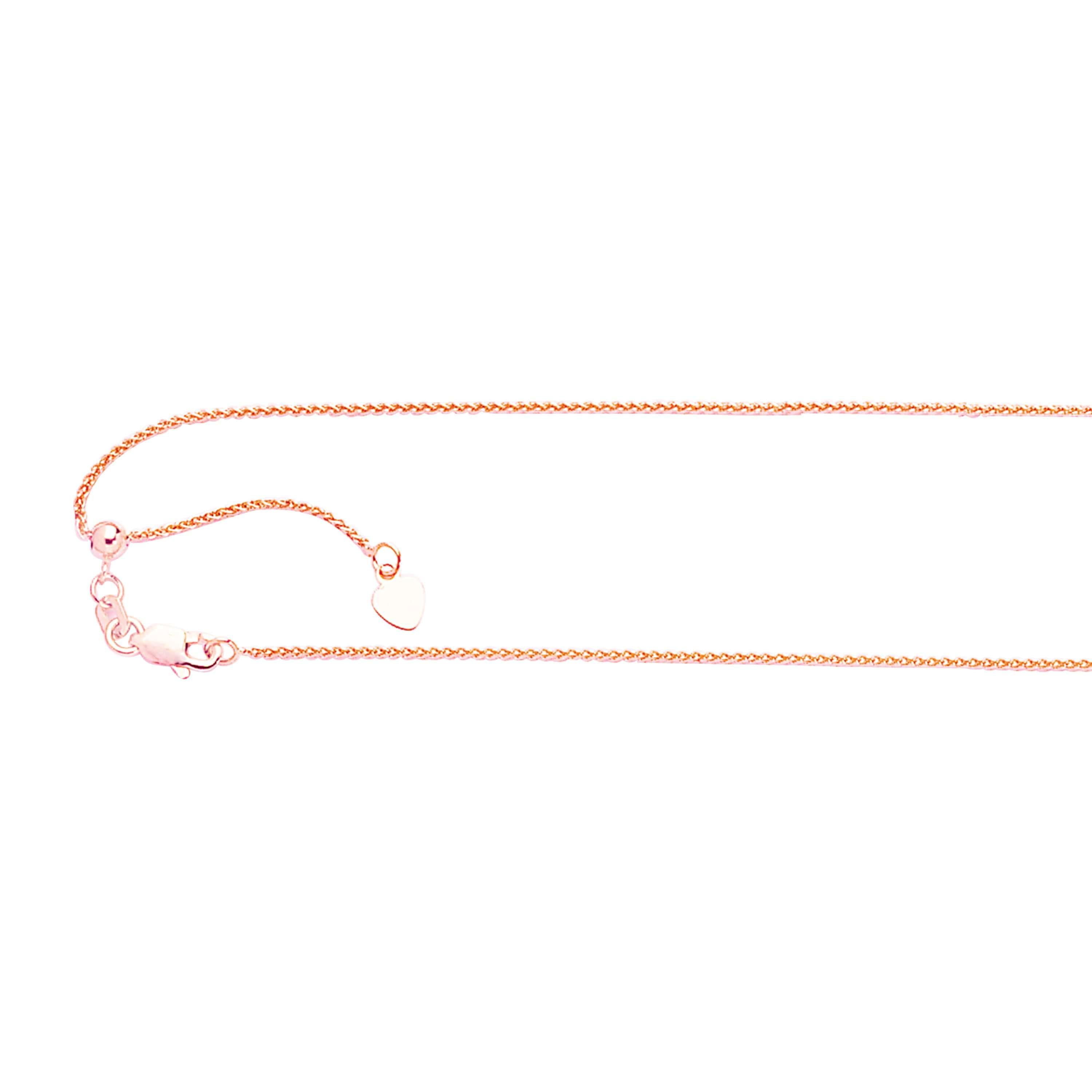 14kt Gold 22 inches Rose Finish 1.05mm Shiny Oval Adjustable Round Wheat Chain with Lobster Clasp - Johnny Dang & Co
