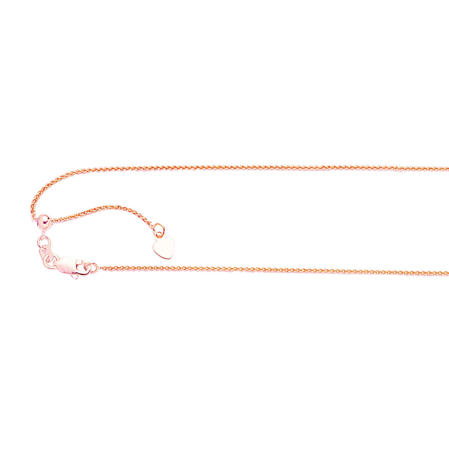 14kt Gold 22 inches Rose Finish 1.05mm Shiny Oval Adjustable Round Wheat Chain with Lobster Clasp - Johnny Dang & Co