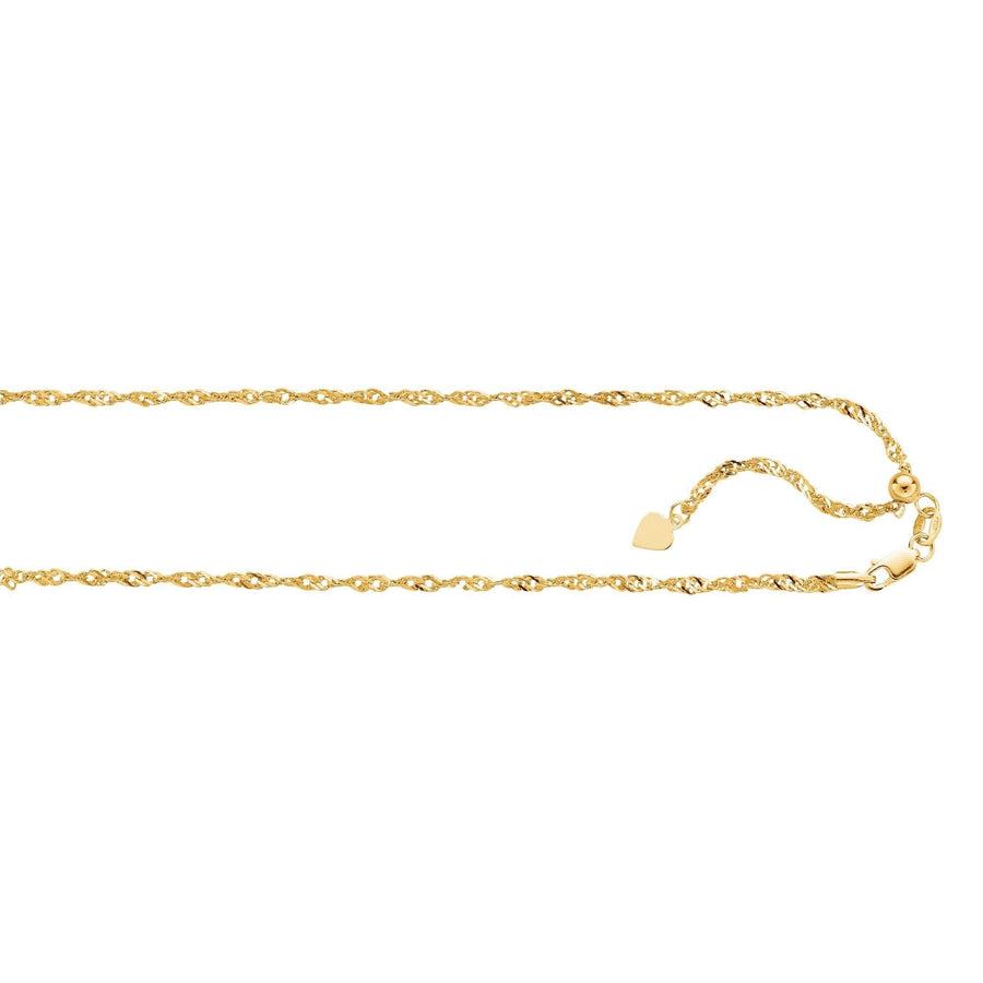 14kt 22 inches Yellow Gold 1.1mm Diamond Cut Adjustable Singapore Chain with Lobster Clasp+ Small HEarRingt - Johnny Dang & Co