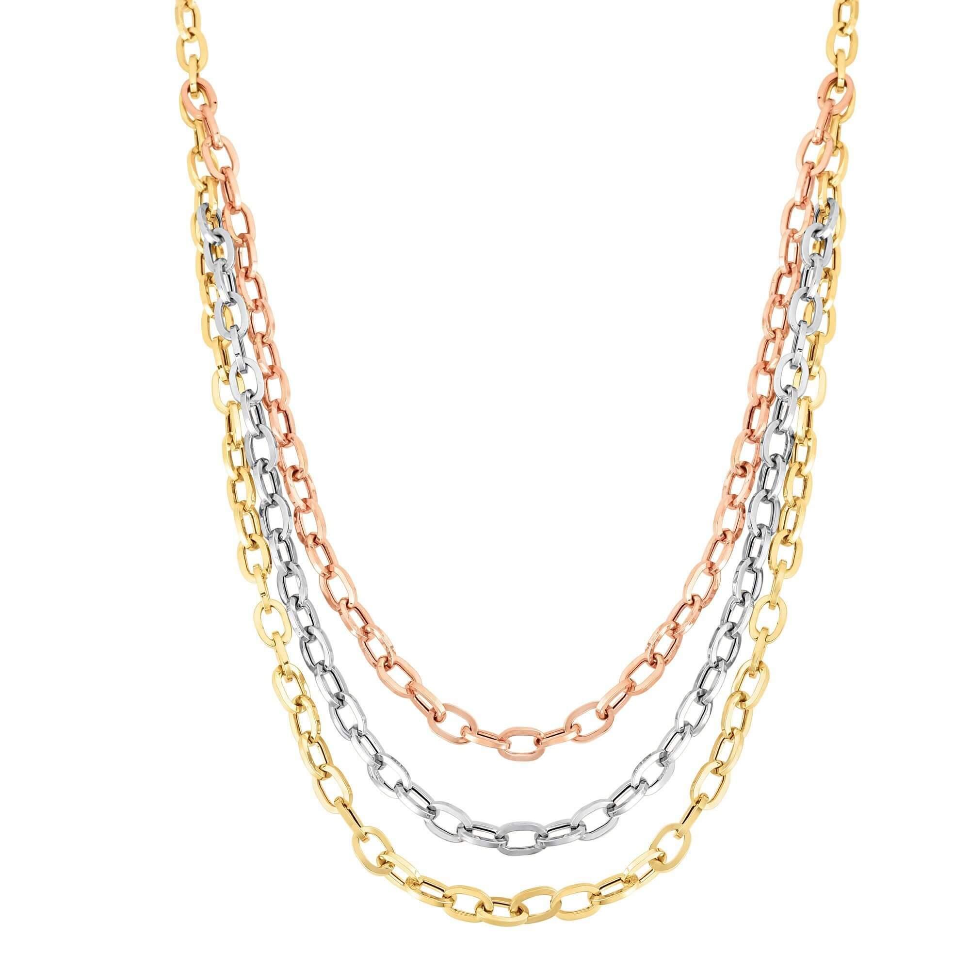 14kt Gold Heritage 17 inches Rose+Yellow+White Finish 5-14.7mm Shiny Oval Graduated Necklace with Lobster Clasp - Johnny Dang & Co