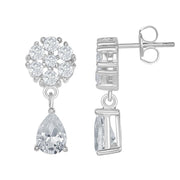 Sterling Silver Flower and 2.75 cttw White Topaz Teardrop Bridal Earrings - Johnny Dang & Co